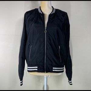 Black Bomber Jacket w/White Stripes Size L
